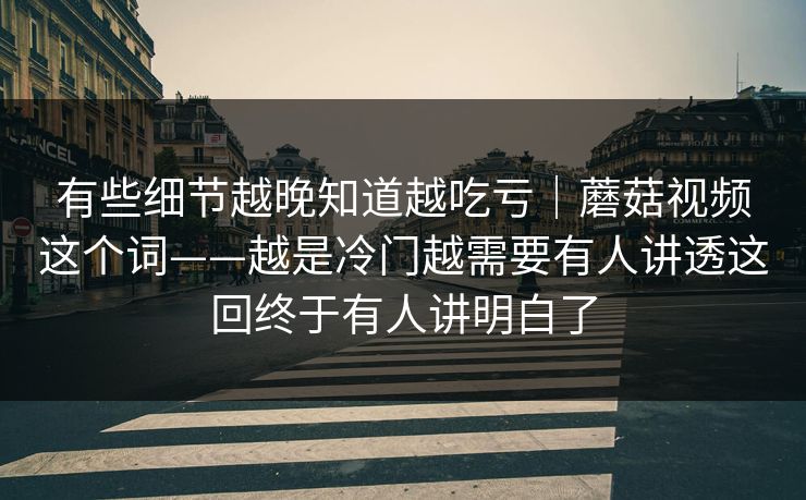 有些细节越晚知道越吃亏｜蘑菇视频这个词——越是冷门越需要有人讲透这回终于有人讲明白了