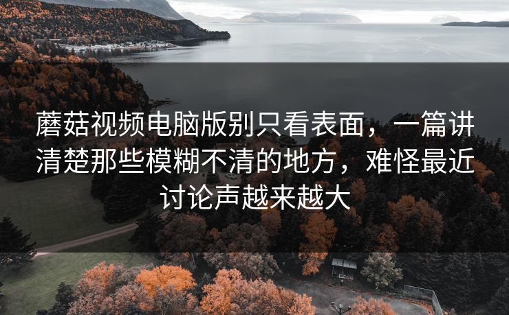 蘑菇视频电脑版别只看表面，一篇讲清楚那些模糊不清的地方，难怪最近讨论声越来越大