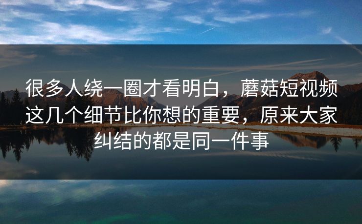 很多人绕一圈才看明白，蘑菇短视频这几个细节比你想的重要，原来大家纠结的都是同一件事