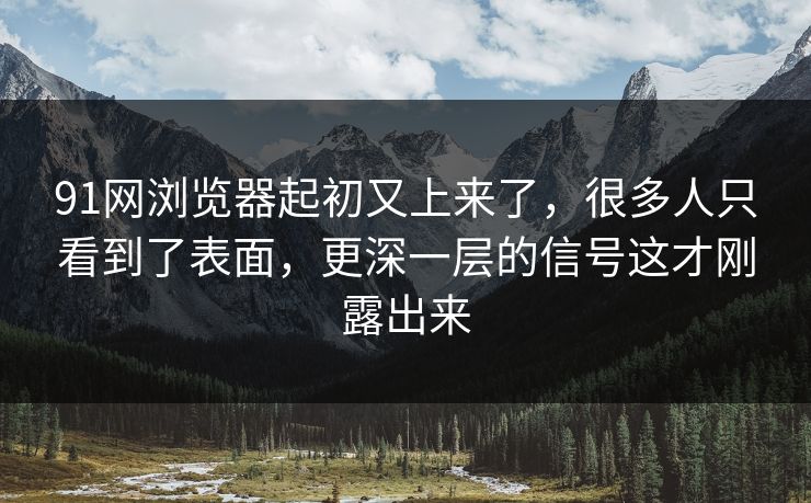 91网浏览器起初又上来了，很多人只看到了表面，更深一层的信号这才刚露出来